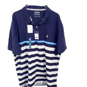 IZOD Men's Polo Shirt with Navy and Gray Stripes